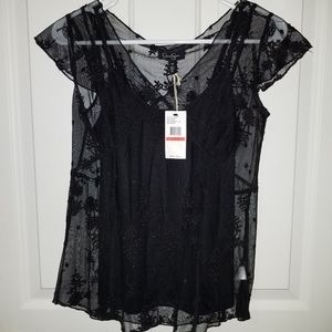 NWT Black Lace Short-Sleeved XS Top
